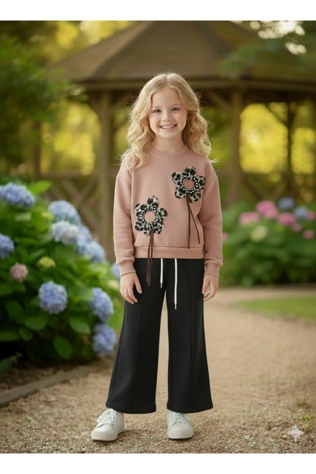Papatyali Pearl Embroidered Wide-Lettered 3-Strand Shardon Underwear and Top Girls' Set