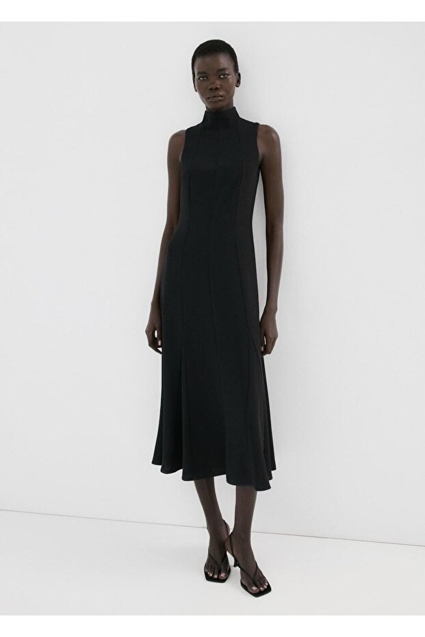 Yüksek yaka midi elbise - 2