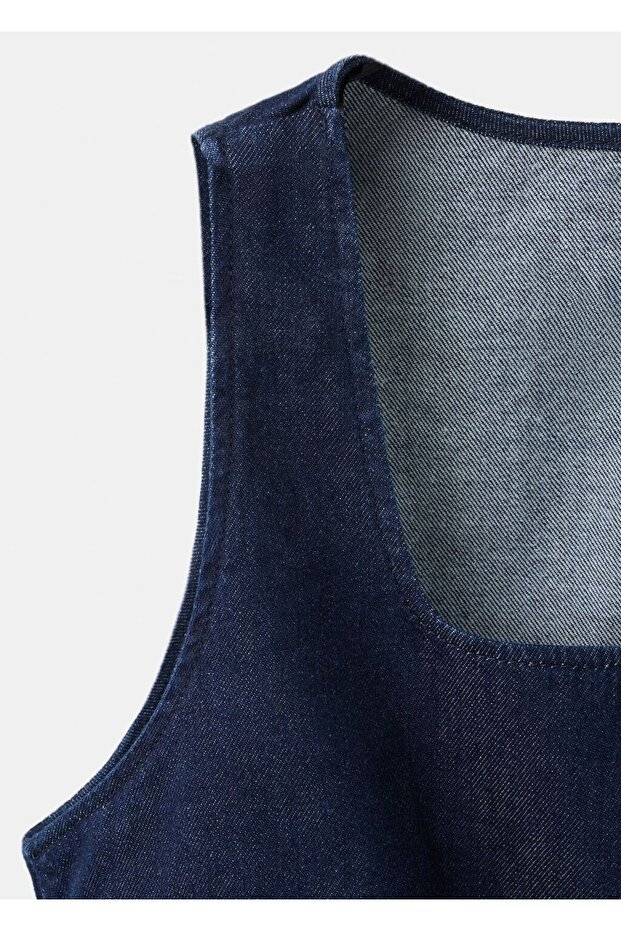 Düğmeli denim bluz - 5