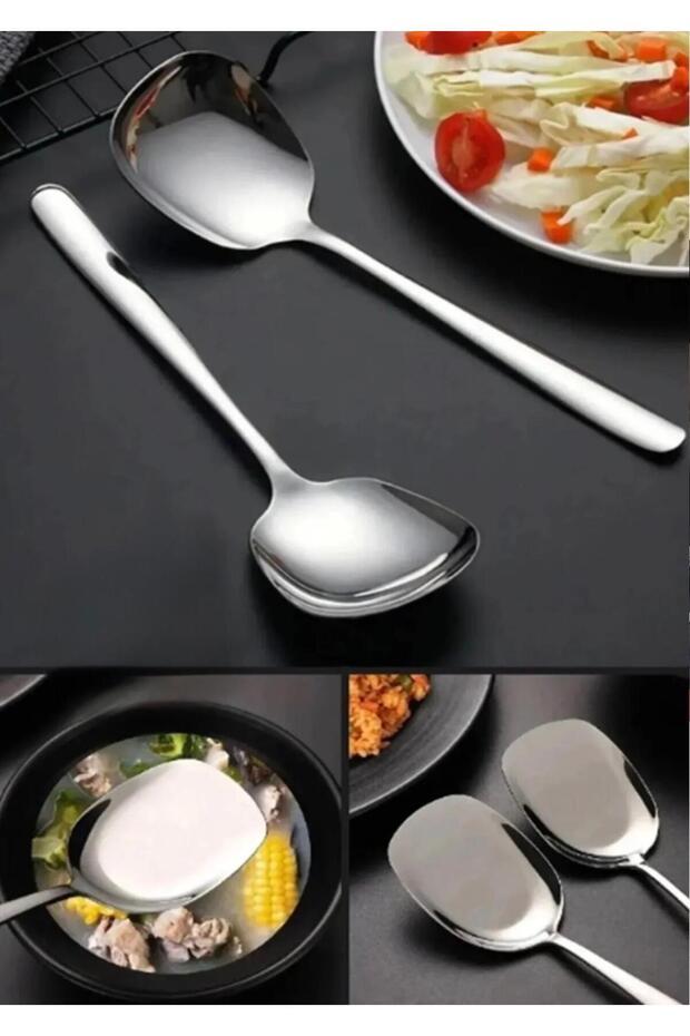 (2 Pieces) Stainless Steel 21 cm Stainless Steel Luxury Serving Salad Spoon Steel Serving Tablespoon