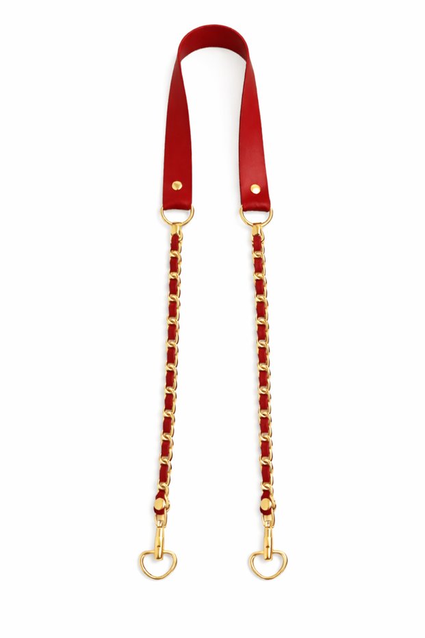 Red Faux Leather Bag Strap with Gold Color Chain 115 cm Compatible with Knitted and Leather Bags.