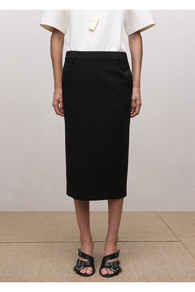 Yün karışımlı midi etek - 1