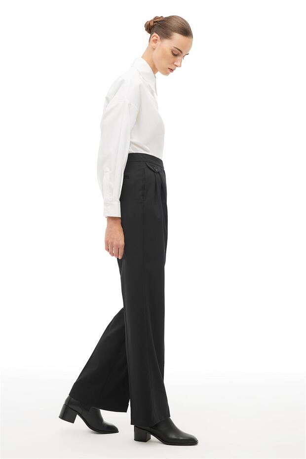 Siyah Geniş Paça Pantolon - 2