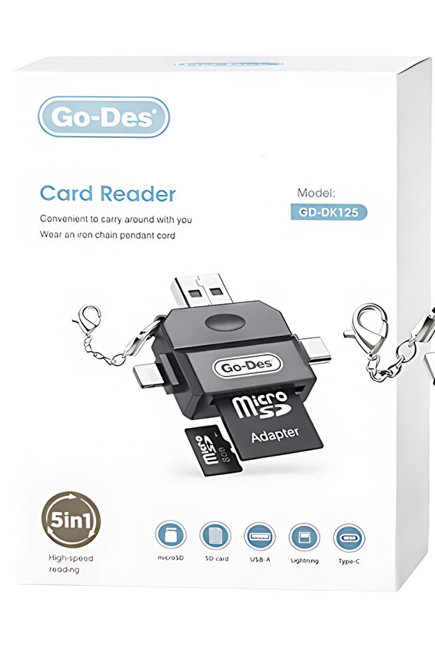 قارئ ذاكرة 5 في 1 متعدد المنافذ 5-in-1 Card Reader USB + Type C + Lightning + SD + Micro SD - 6