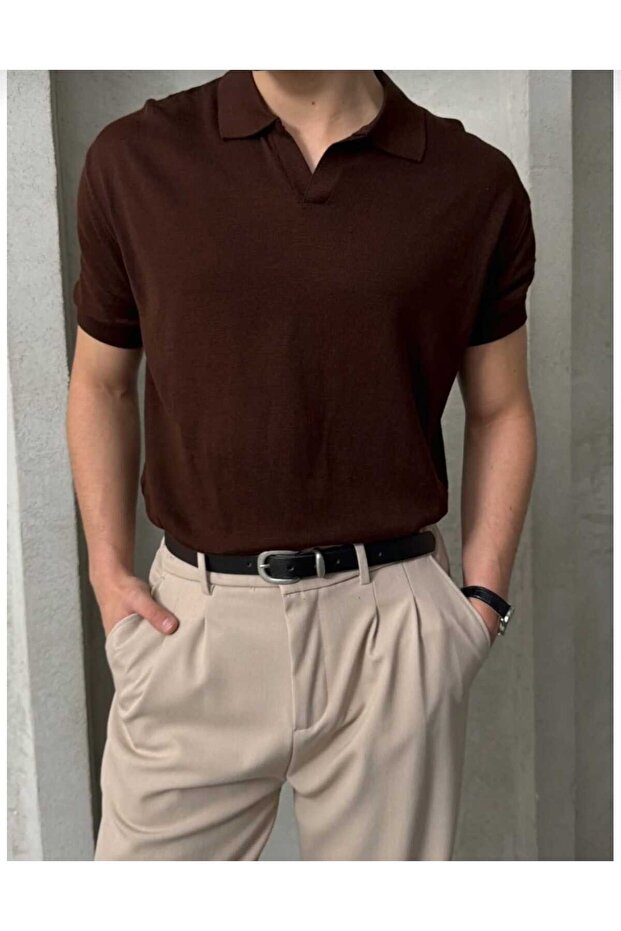 Short-Sleeved Polo Collar Sweater