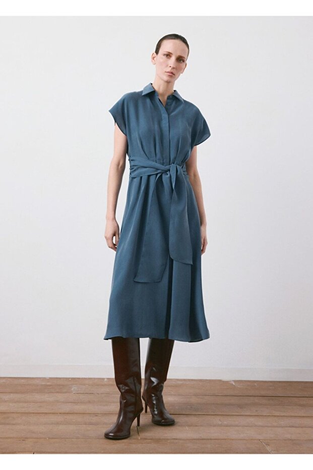 Kemerli gömlek elbise - 2