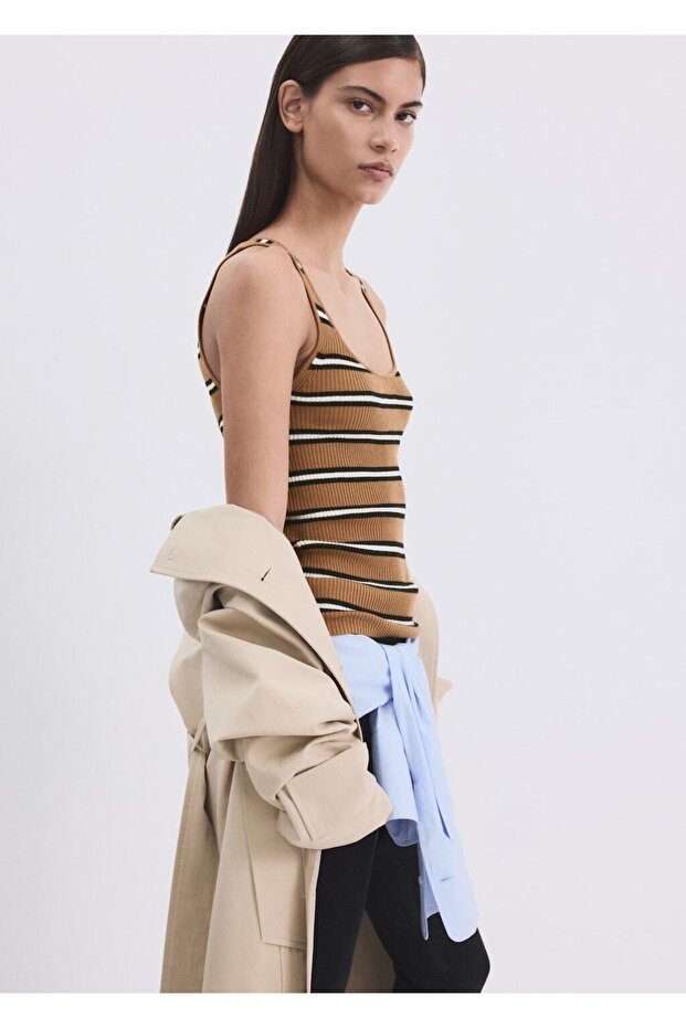 Çizgili triko bluz - 6