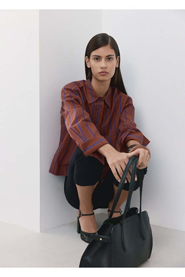 Çizgili pamuklu gömlek - 7