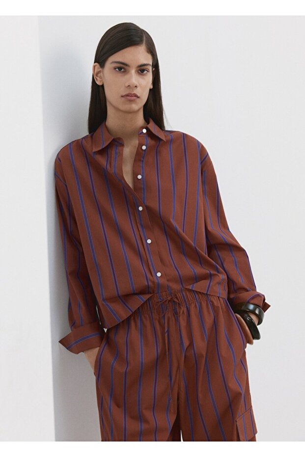 Çizgili pamuklu gömlek - 1