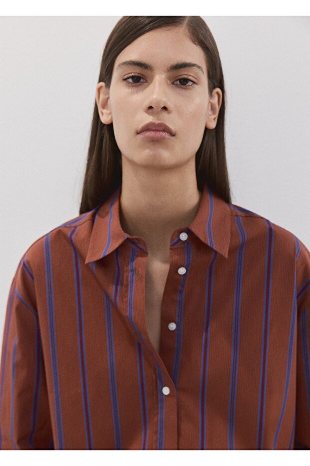 Çizgili pamuklu gömlek - 6