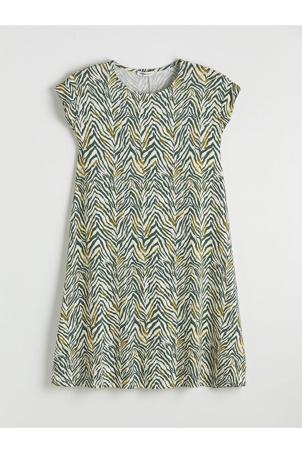Crew Neck Patterned A-Line Dress