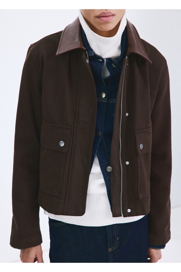 Kontrast yaka denim parka - 1