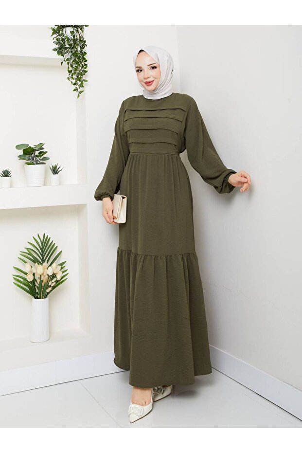 Women's Front Stripe Detailed Tie-Back Ayrobin Hijab Dress
