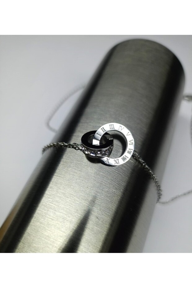 Steel Necklace with Roman Numerals and Zircon Stone