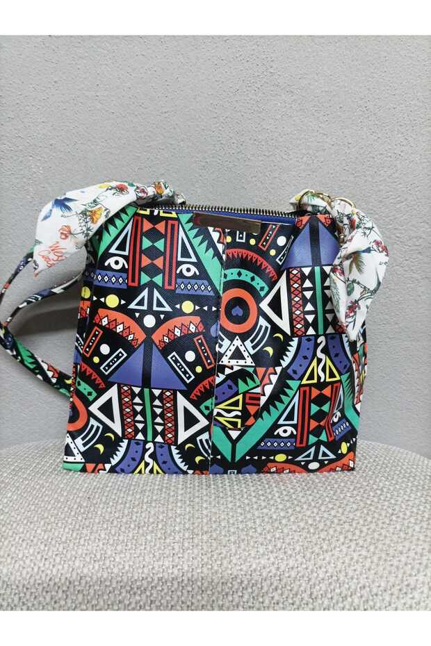 Women's Soft Leather 3-Compartment Handbag, Shoulder Bag with Scarf and Chain Accessories