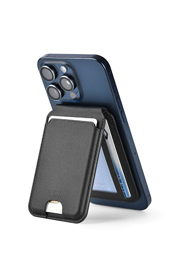 2-in-1 Magnetic Mag Wallet with Phone Stand & Card Holder – Black (MW-003)