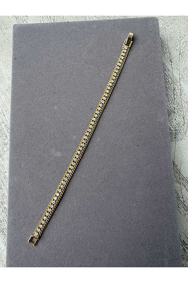 14K Renginde Hasır Örme Taşlı Bileklik - 2