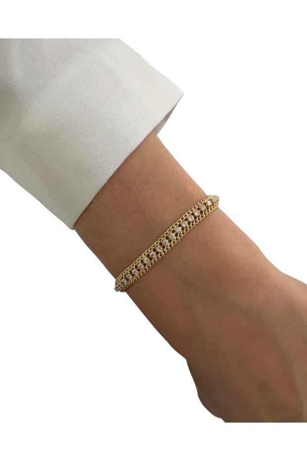 14K Renginde Hasır Örme Taşlı Bileklik - 1