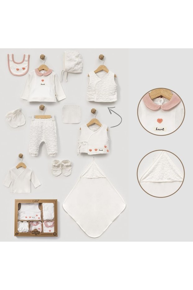Baby Girl Jacquard Towel Heart Combed Cotton 10 Piece Hospital Discharge Bodysuit Set