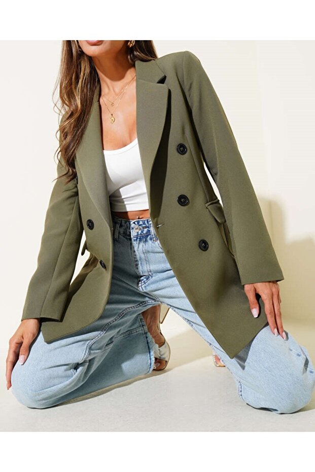 سترة بليزر مبطنة بياقة مزدوجة الأزرار - 1