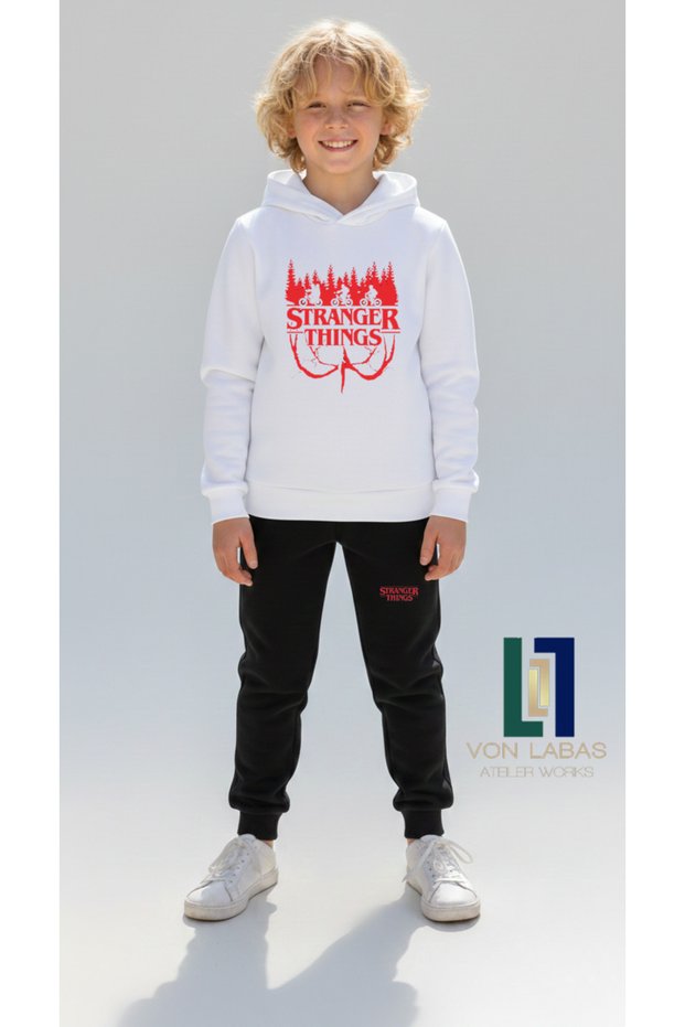 Stranger Things Design Unisex Kids Hoodie and Sweatpants Set - Relaxed Fit Cotton Two-Piece Set