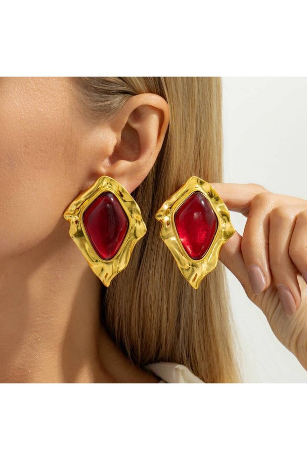Style 1 Salircon Classic Inlaid Resin Acrylic Irregular Stud Earrings Women Vintage Geometric Pierci