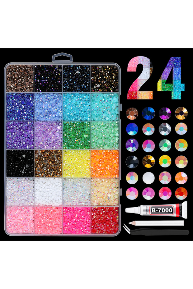 04-24Grids 28Grid 3/4/5/6mm Mixed Color Resin Drill AB Rhinestone Set Flatback Nail Drill For Phone