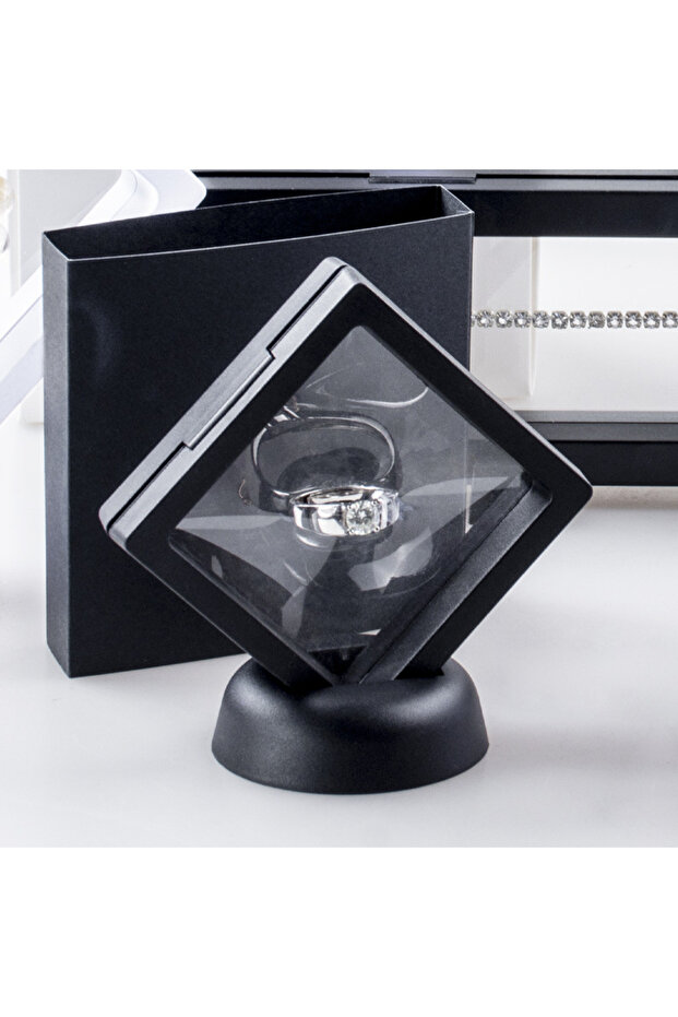 Black-7x7cm-5Pcs 7x7cm 3D Suspension Box Shadow Box Jewelry Display Stand Ring Pendant Holder Protec