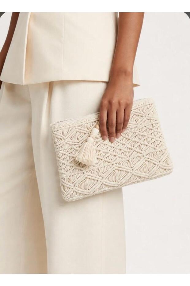 Handmade Zippered Macrame Hand Bag - Clutch - Summer Fashion