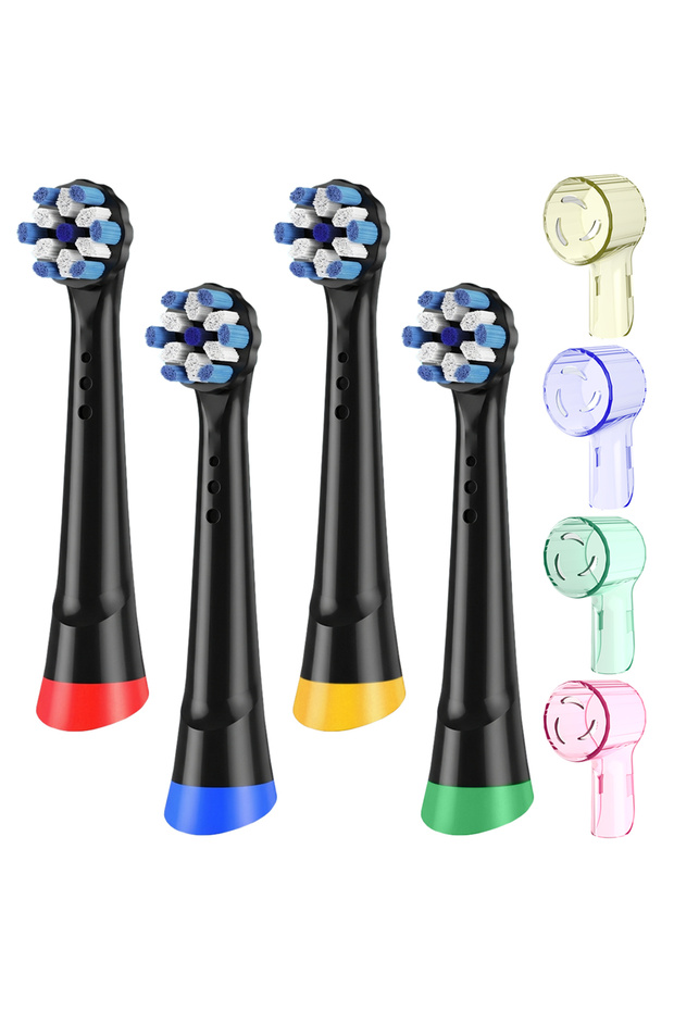 Black-Colorful 4 Replacement Brush Heads and 4 Toothbrush Head Dustproof Cover Compatible with Oral