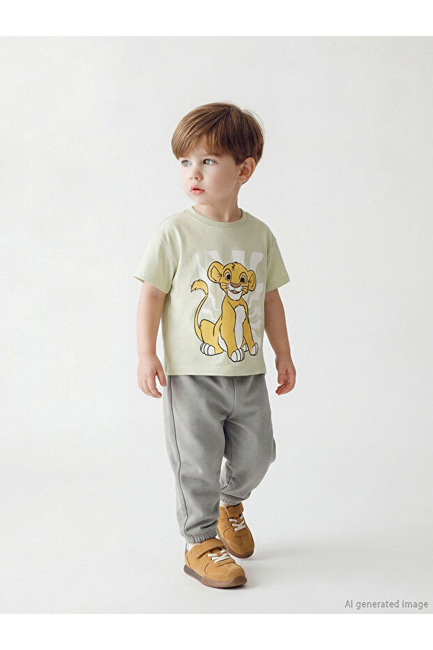 Nevavm Lion King Printed Baby Boy Combed Cotton T-Shirt with Difference in Color