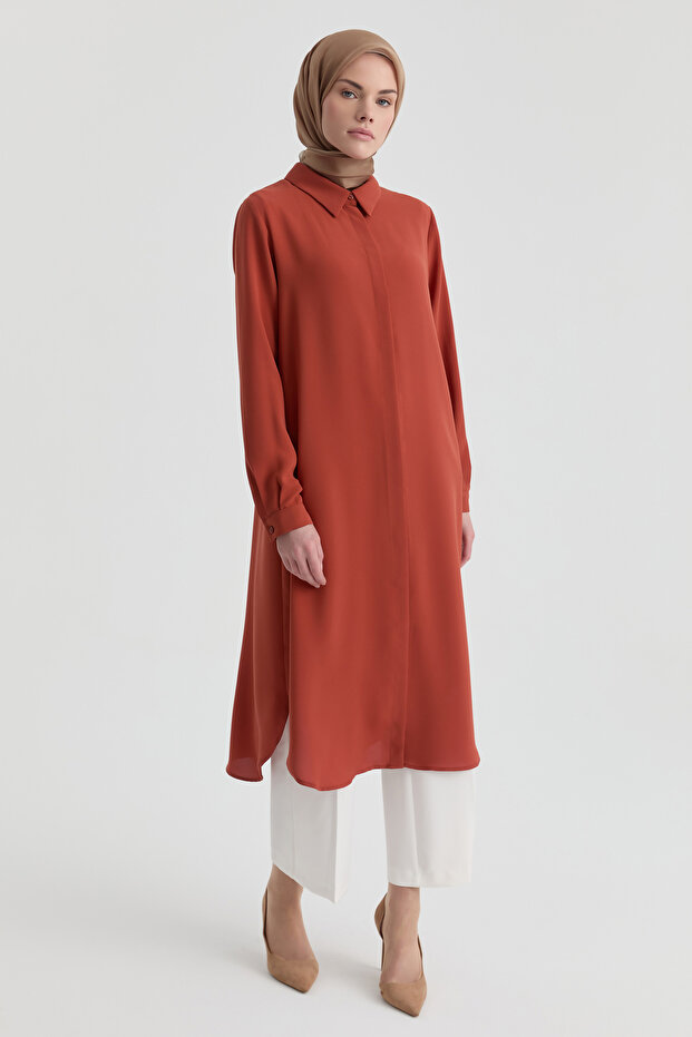 Gizli Patlı Basic Tunik - Turuncu - 1