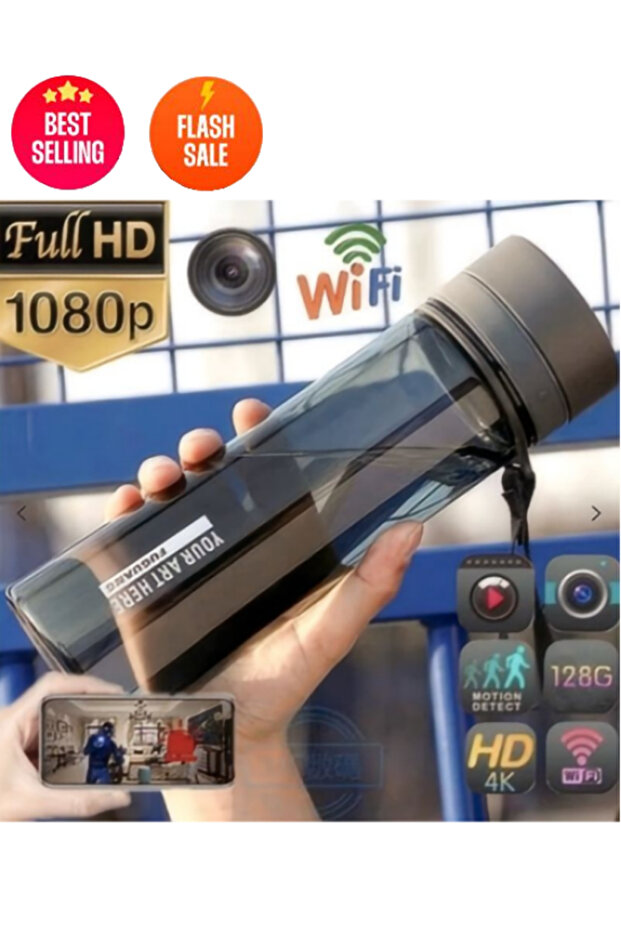 1080P HD Water Bottle Camera – Night Vision, Loop Record for Laundry Room Safety