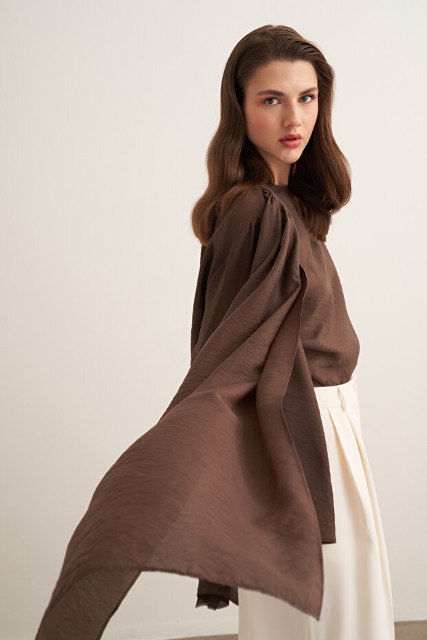 Nova Şal Form Bluz Kahve - 1