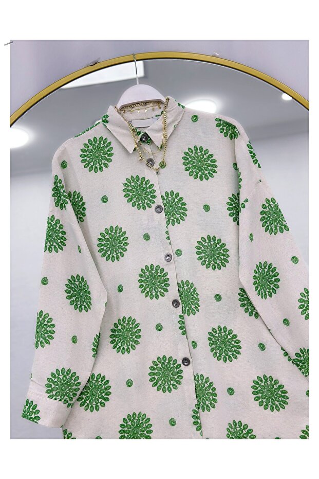 تونيك كتان مختلط بنمط متنوع وفضفاض - 2