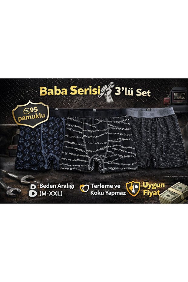 3-Pack Cotton Boxers - Dad Series, Anti-Sweat and Anti-Odor