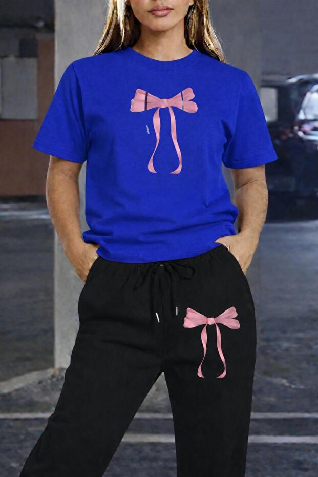 WOMEN'S PINK RIBBON PRINTED JOGGER T-SHIRT SET