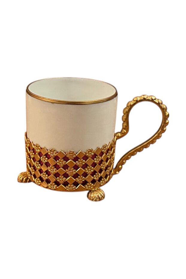 French Limoges Porcelain Turkish Coffee Cup with Brass Envelopment