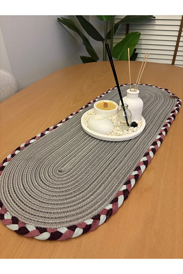 Sera American Service Handmade Cotton Natural Jute Braided Detailed Straw Runner 30X80