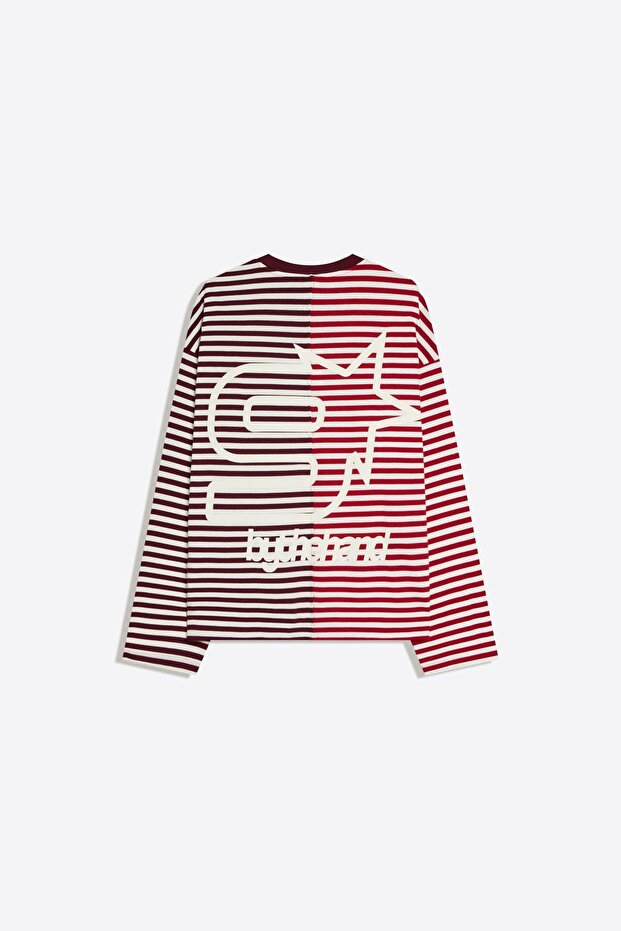 Uzun kollu çizgili baskılı tişört - 5