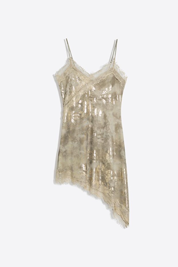 Dantelli tül mini elbise - 5