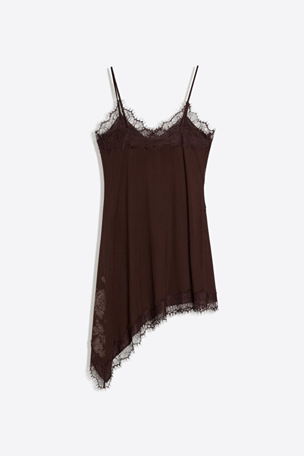 Dantelli tül mini elbise - 6