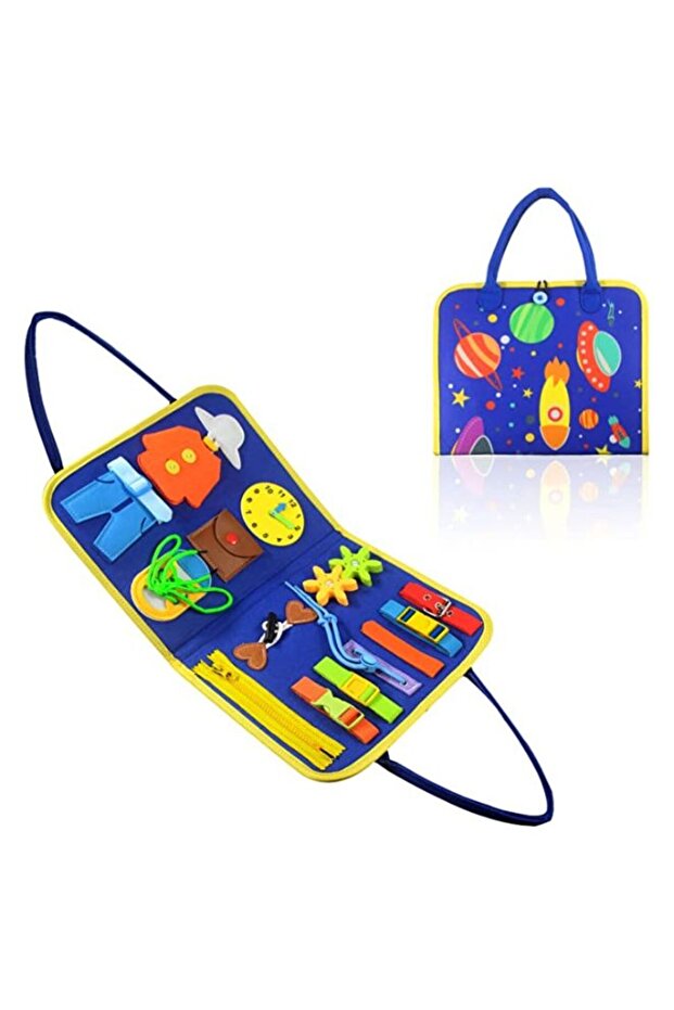 Montessori Basic Life Skills Activity Educational Toys Felt Busy Board for Toddlers, Blue