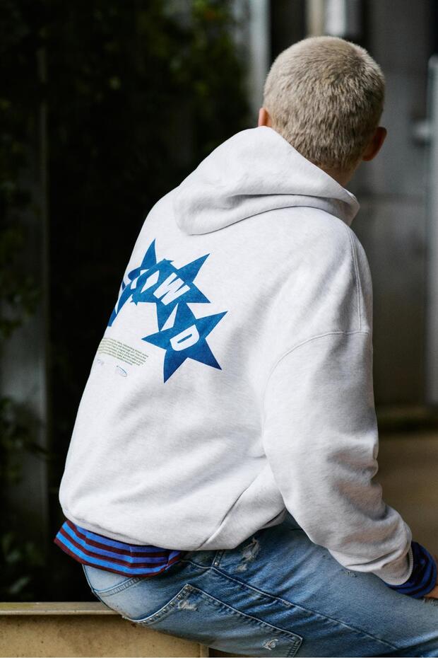 Boxy kesim kapüşonlu STWD sweatshirt - 1