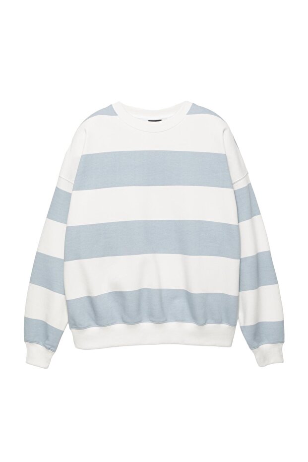 Bisiklet yaka çizgili sweatshirt - 4