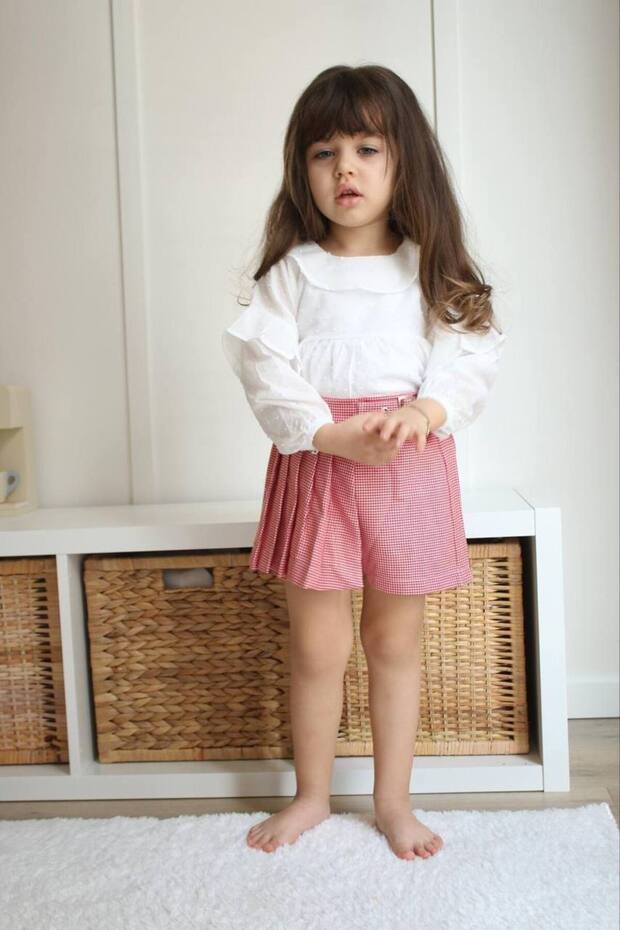 Girl's Shorts Set Ruffled Blouse + Belted Shorts 2-Piece Set-1201-Jlb-076