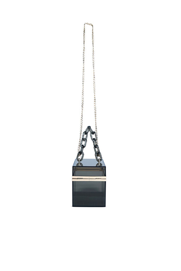 Women Black Cuboid Clear Box Clutch Bag