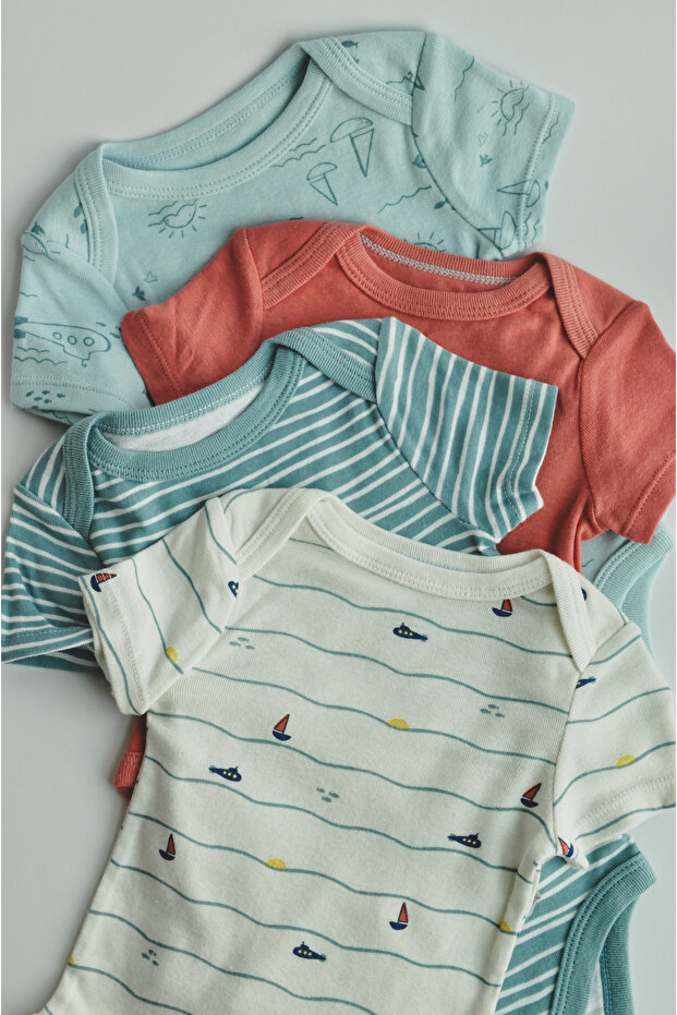 Ocean Breeze Baby Bodysuits – Pack of 4 (Short Sleeve)