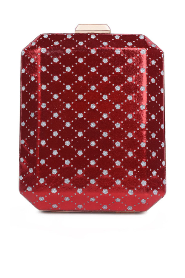 Women Red Metallic Cut Out Clutch Bag