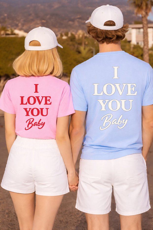 T-Shirt Couple Combination February 14 Valentine's Day T-Shirt 2-Pack Price Love You Baby Print